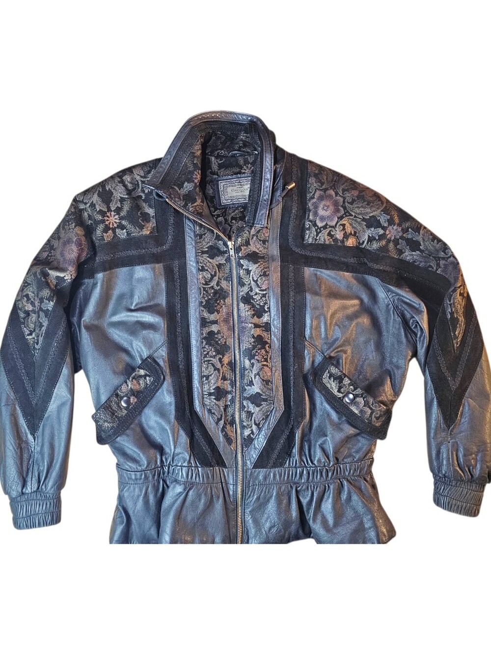 Vintage 80s Dino Gallucci Black Patchwork Leather Bomber Jacket